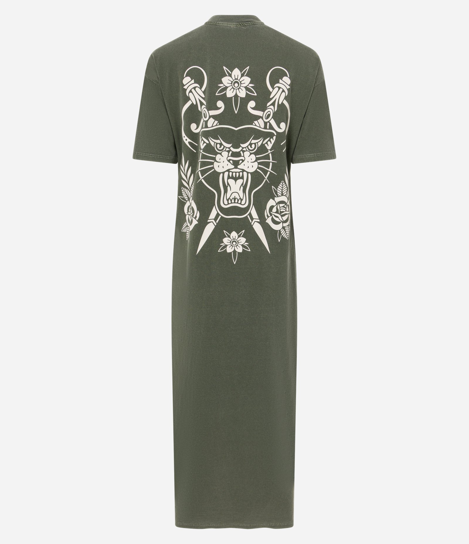 Vestido T-Shirt New Midi com Estampa Frente e Costas de Tigre Verde 2
