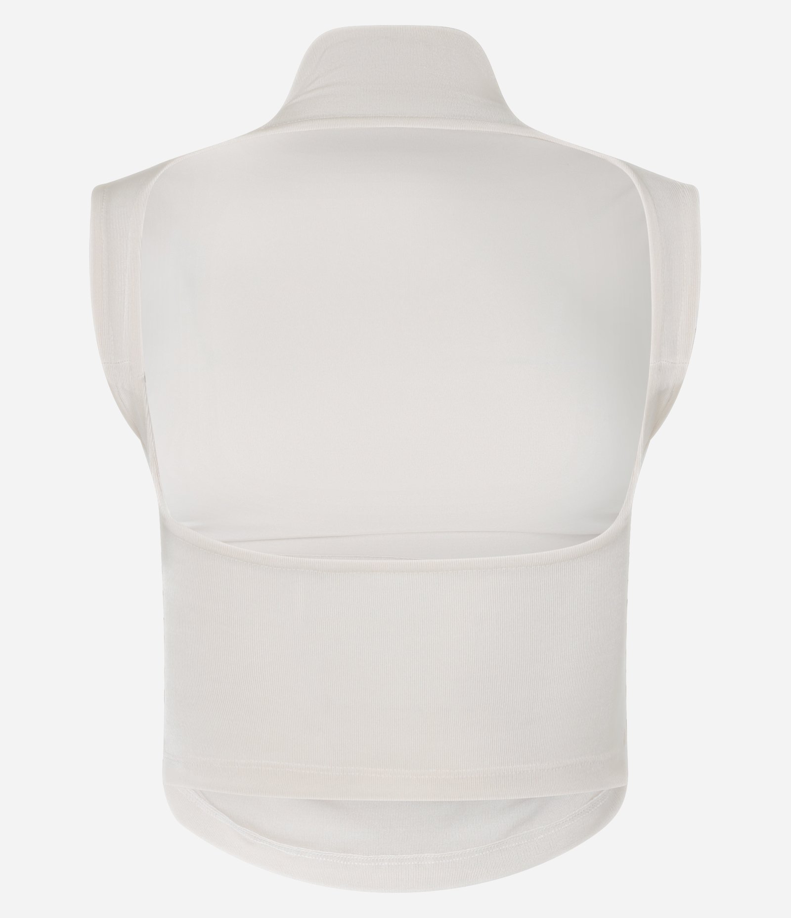 Blusa Cropped Franzida em Ribana com Gola Alta e Costas Abertas Bege 9