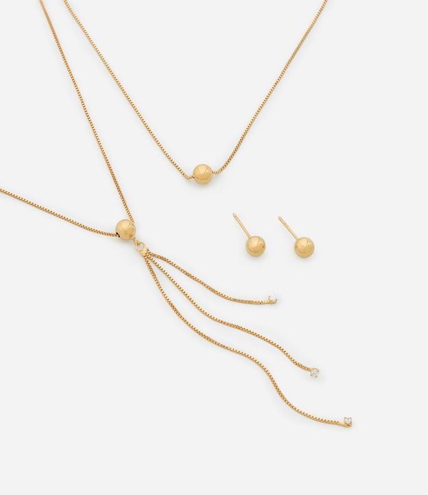 Conjunto de Colar e Brinco em Metal com Detalhes de Bolinhas