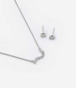 Conjunto de Colar Curto e Brinco com Detalhes em Zircônia