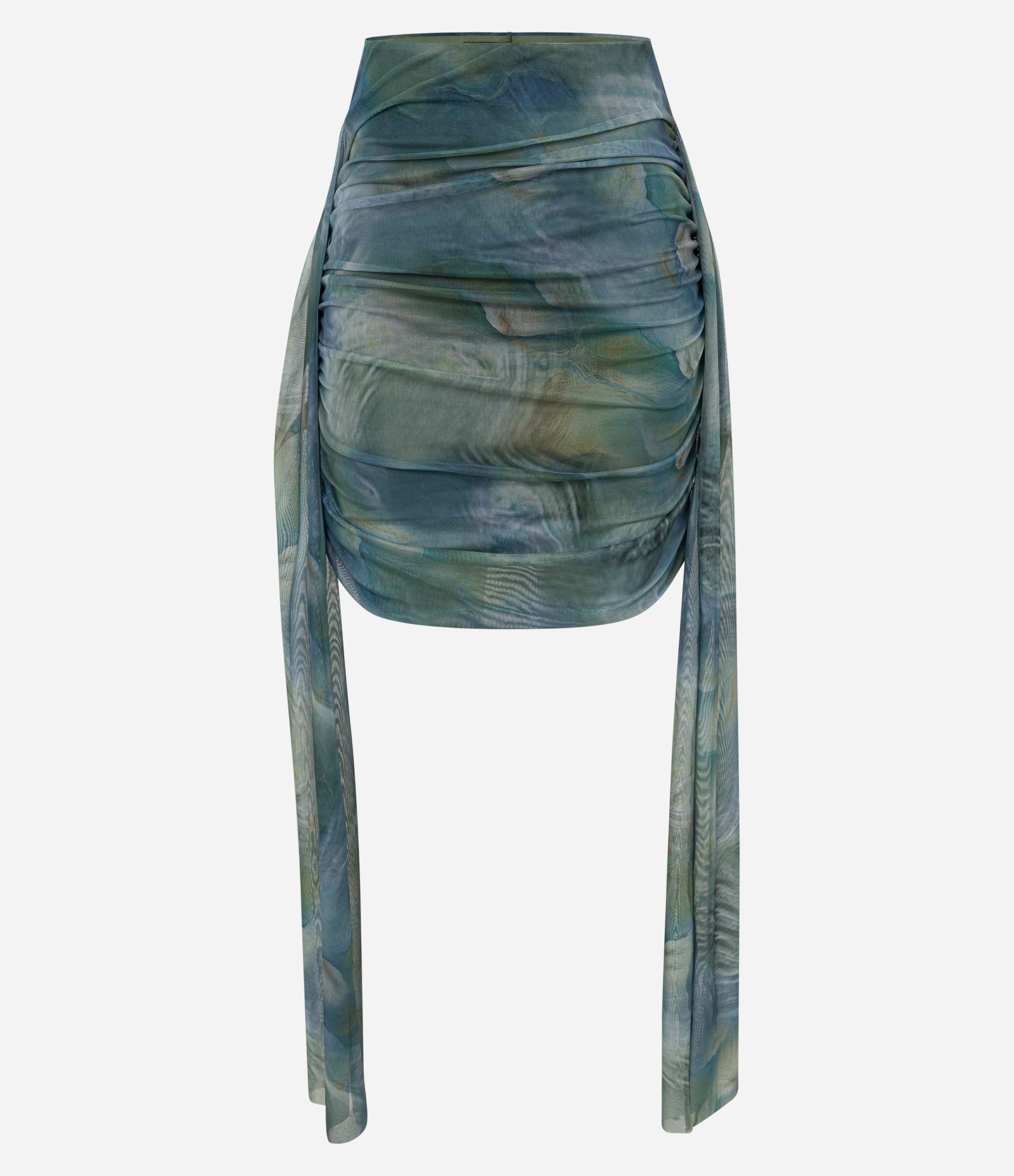 Saia Curta em Tule com Franzido e Estampa Abstrata Azul 6