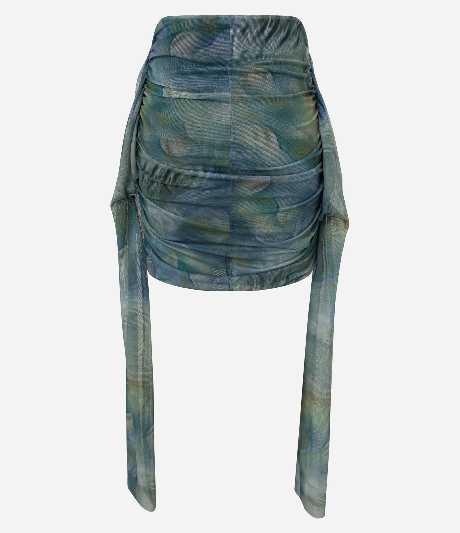 Saia Curta em Tule com Franzido e Estampa Abstrata Azul 7