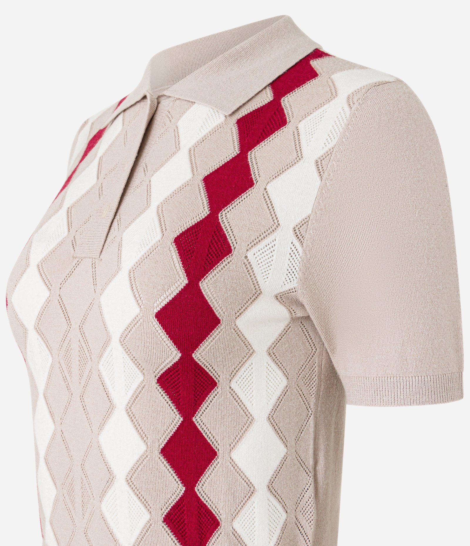 Blusa em Jacquard com Gola Polo e Estampa Geométrica Bege 6