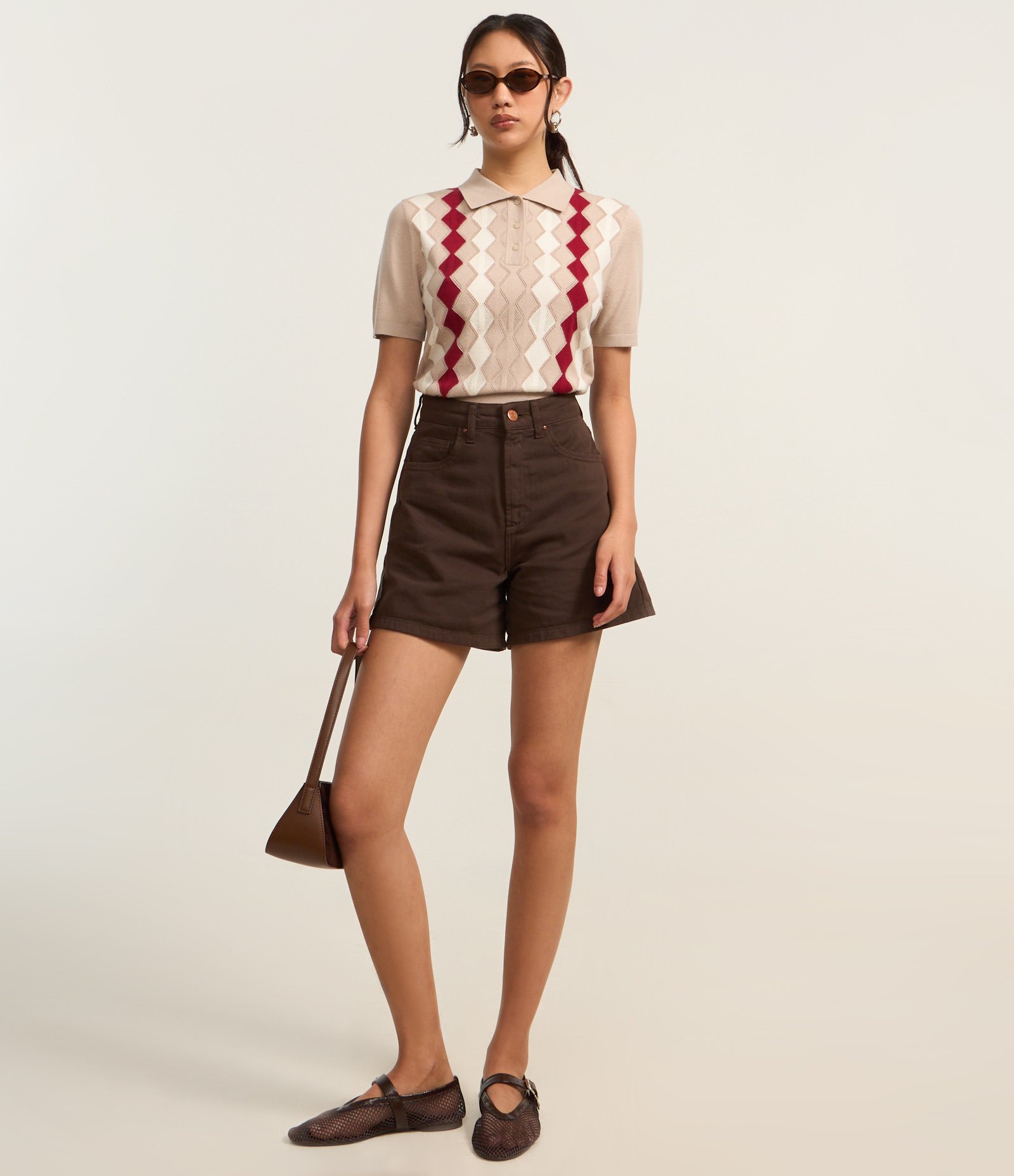 Blusa em Jacquard com Gola Polo e Estampa Geométrica Bege 2