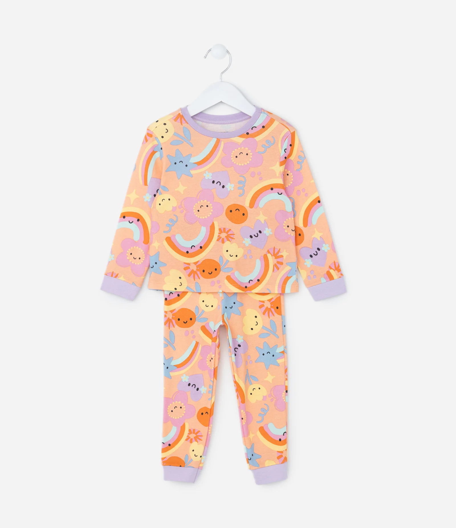 Pijama Infantil com Estampa Arco Íris e Flores - Tam 1 a 4 Anos Laranja 1