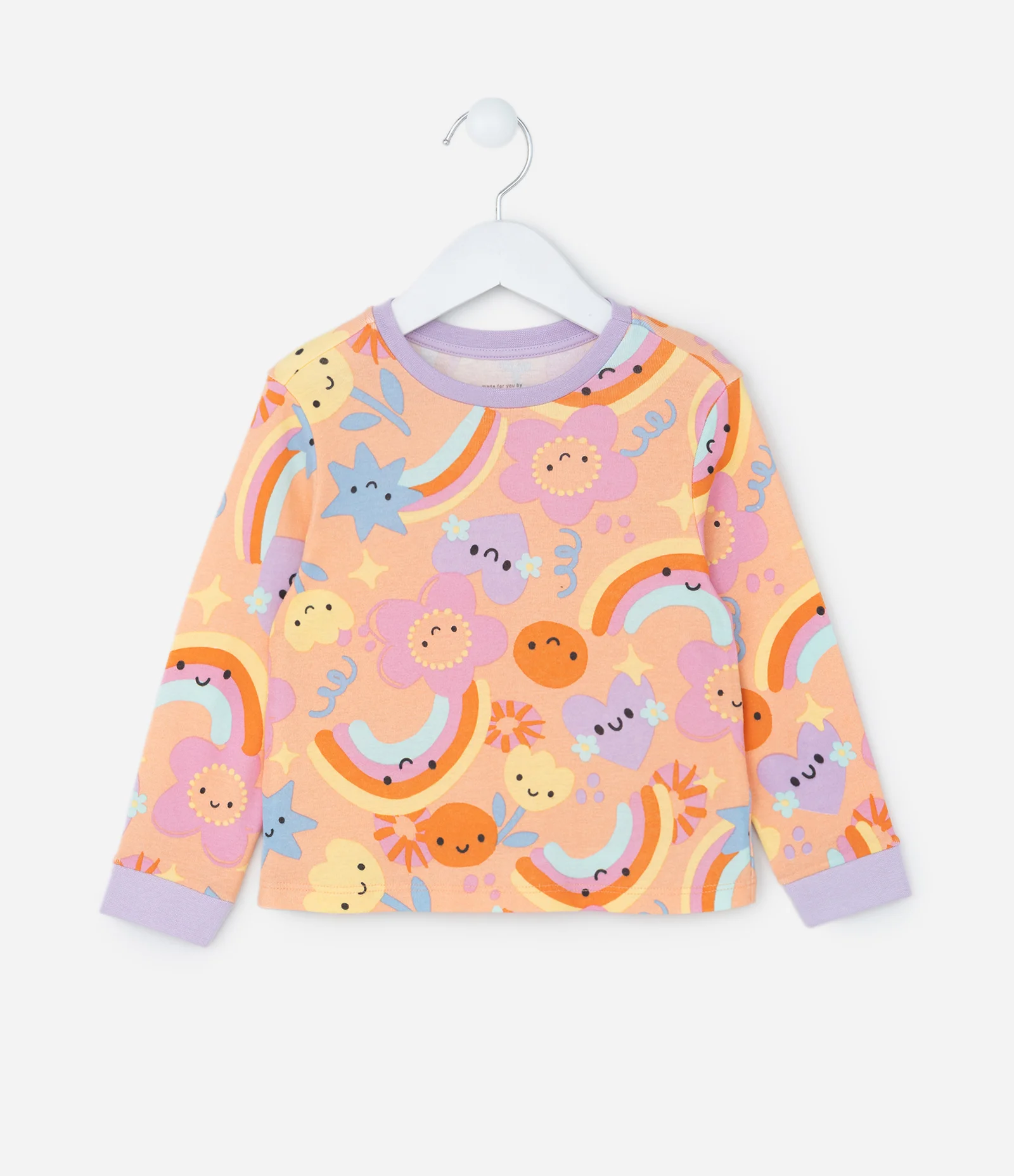 Pijama Infantil com Estampa Arco Íris e Flores - Tam 1 a 4 Anos Laranja 2