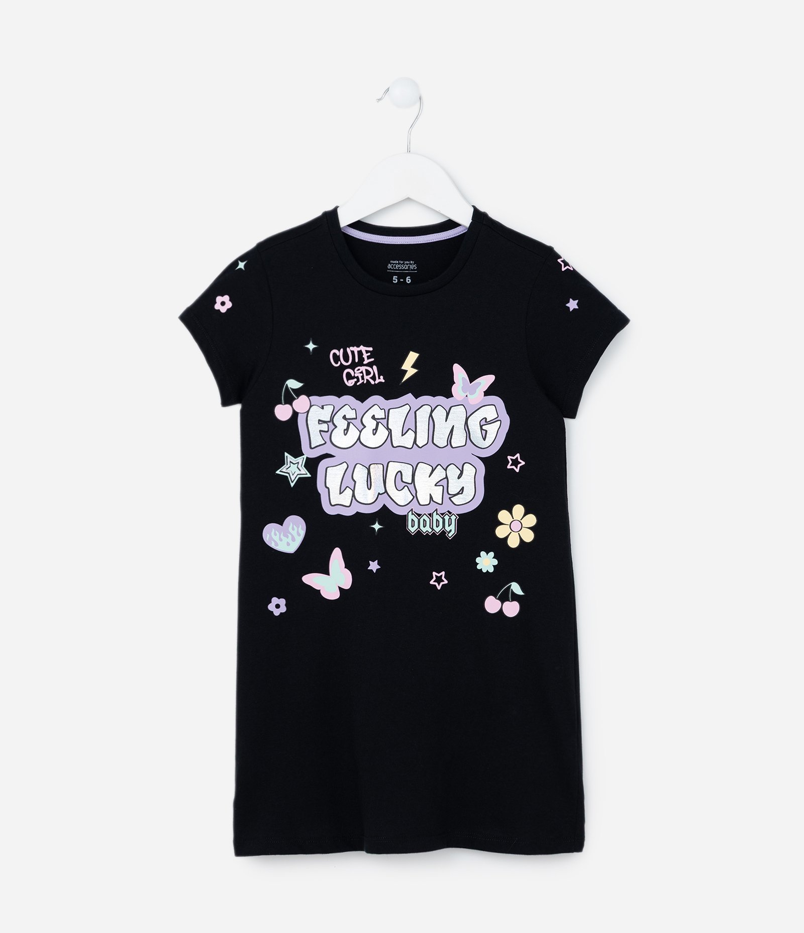 Camisola Infantil com Lettering Feeling Lucky - Tam 5 a 14 Anos Preto 1