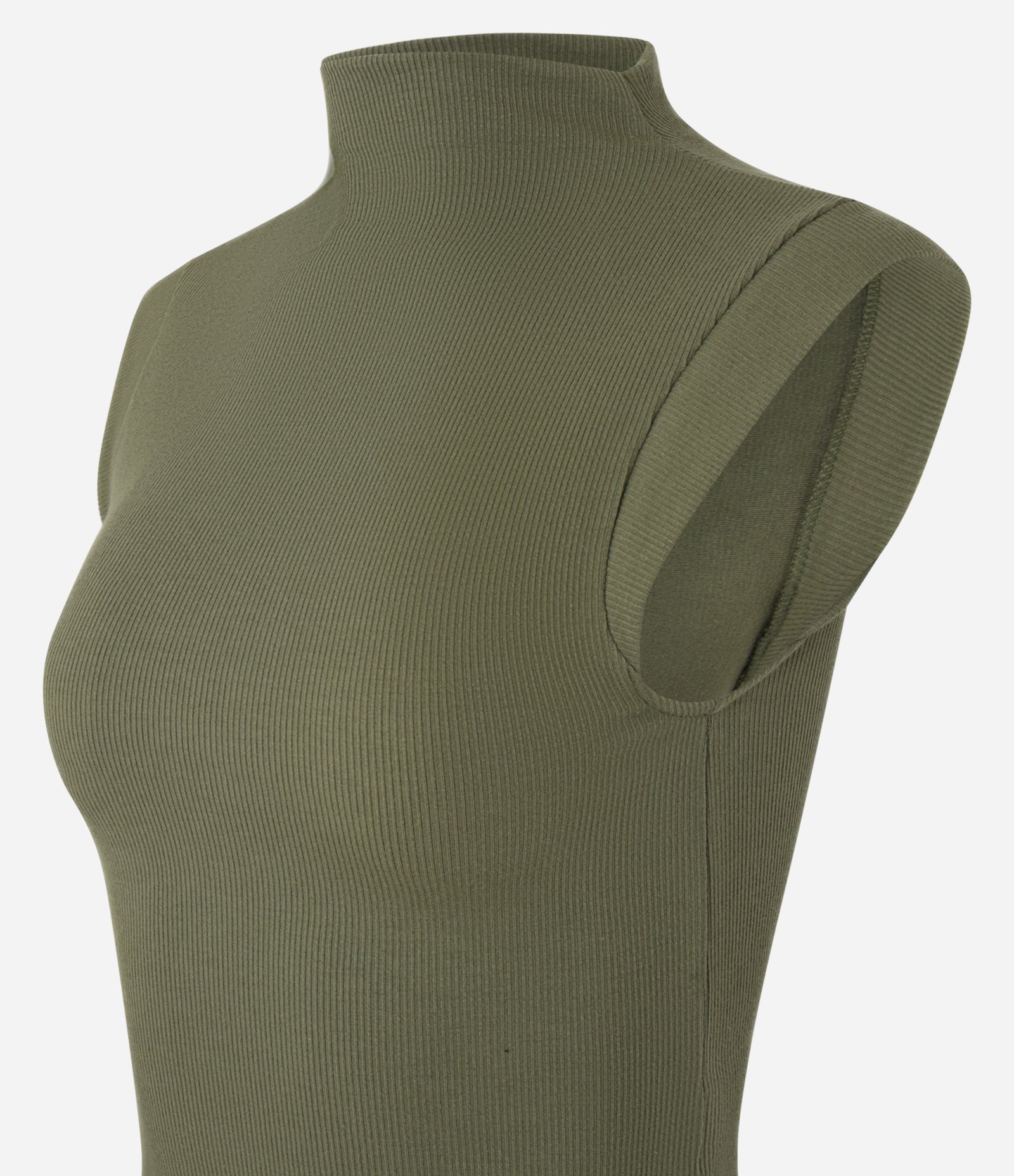 Blusa em Ribana com Golinha Alta e Cava Estendida Verde 2