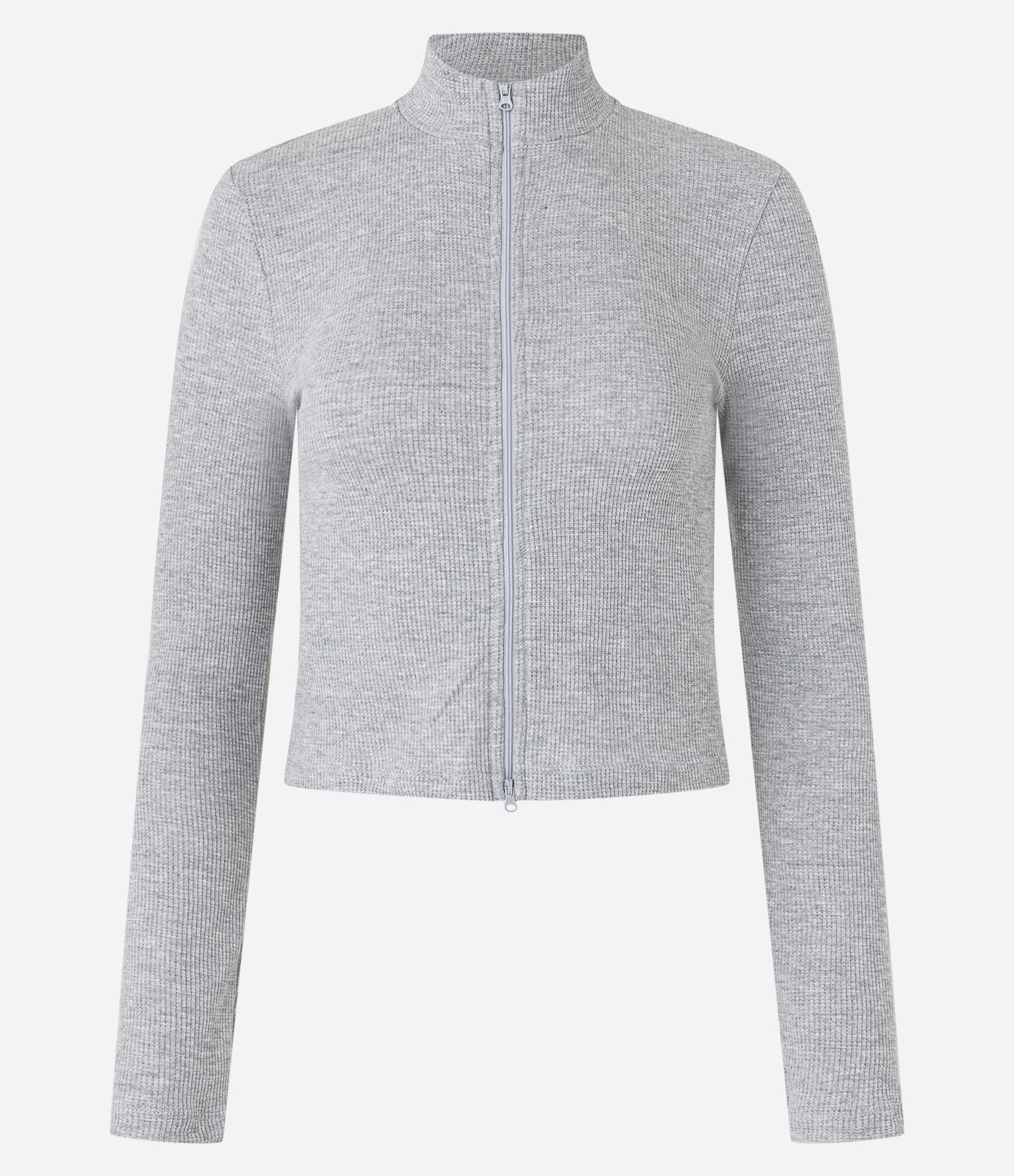 Blusa em Ribana com Zíper Frontal e Gola alta Cinza 6