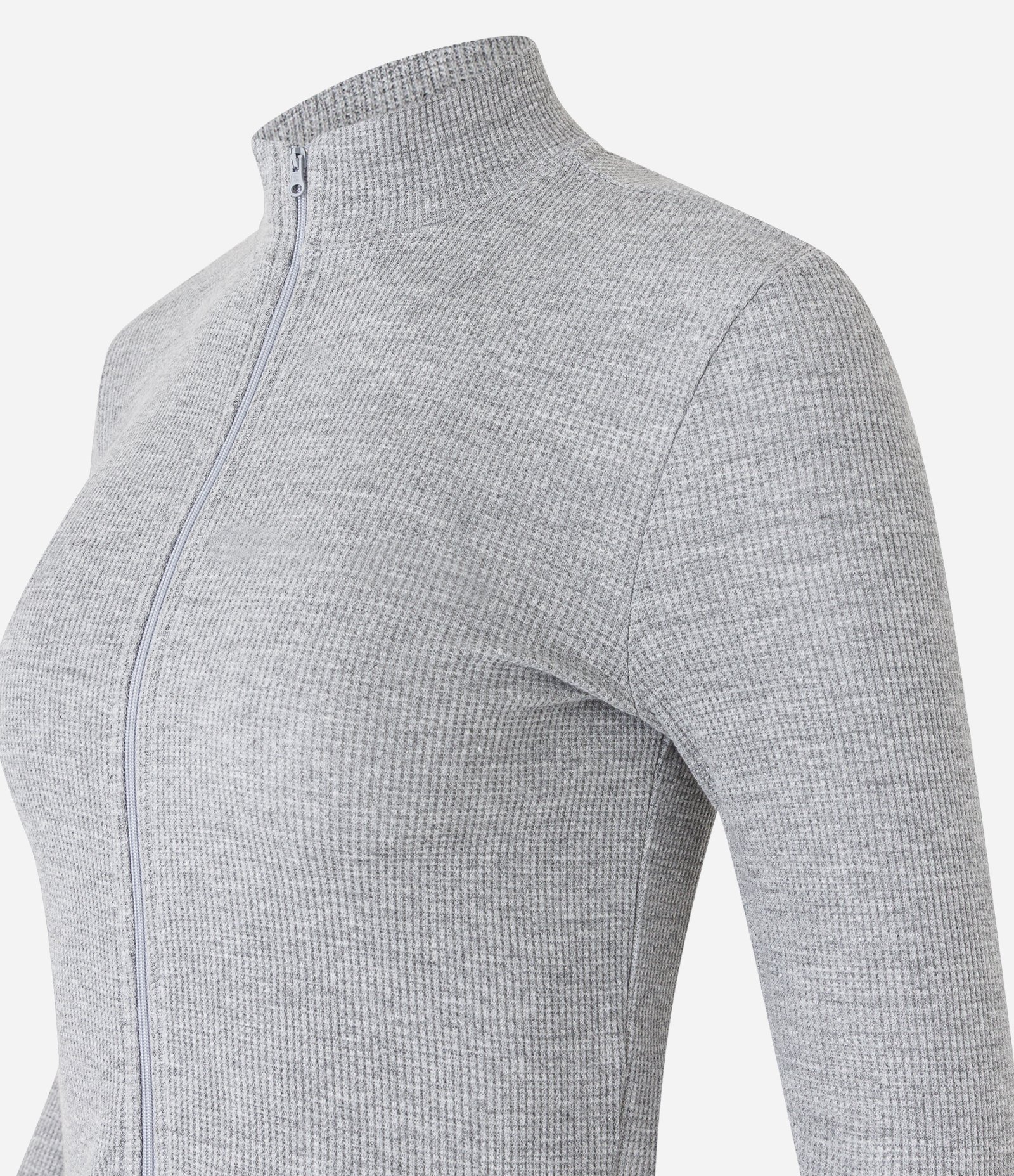 Blusa em Ribana com Zíper Frontal e Gola alta Cinza 7