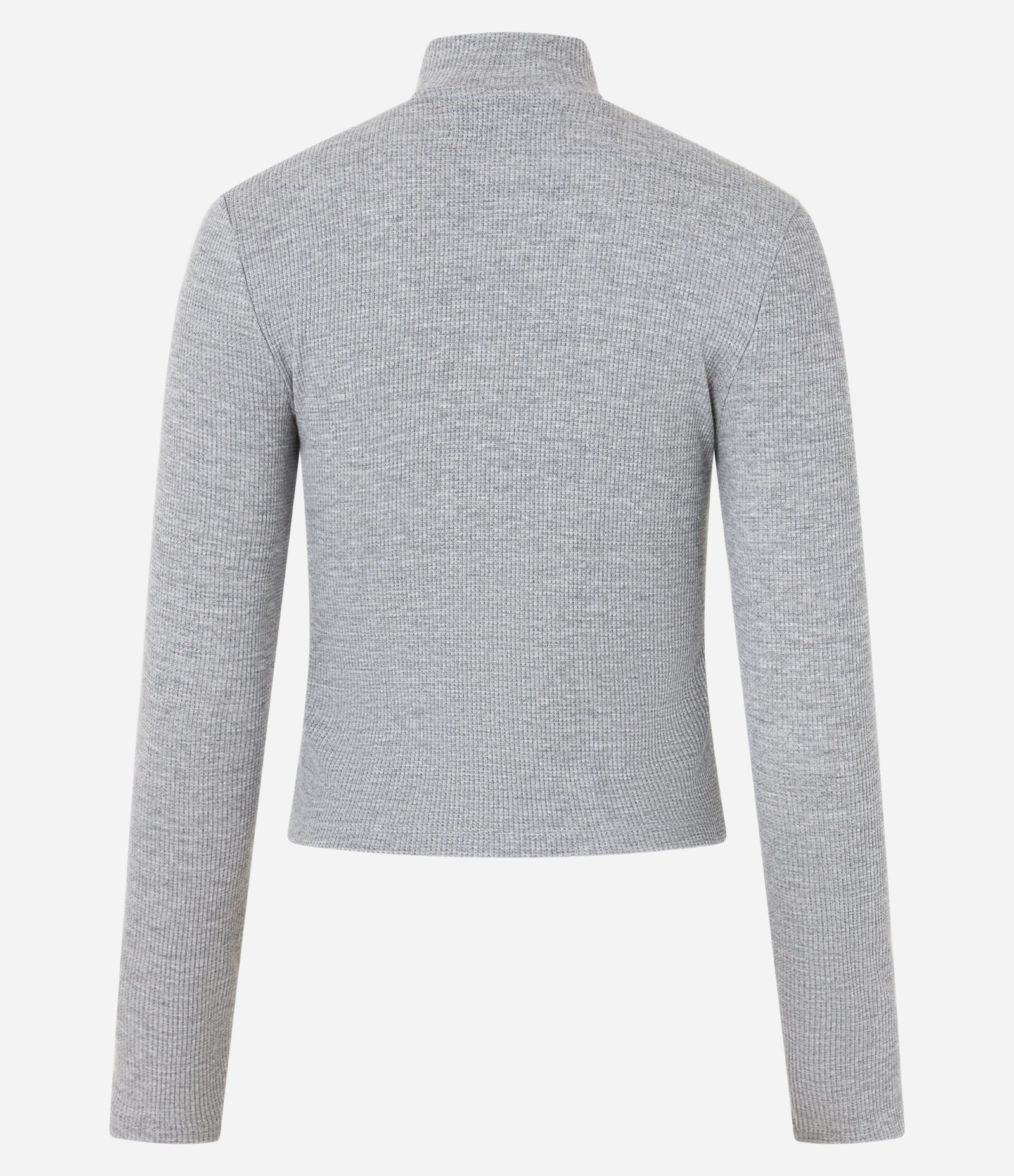 Blusa em Ribana com Zíper Frontal e Gola alta Cinza 8