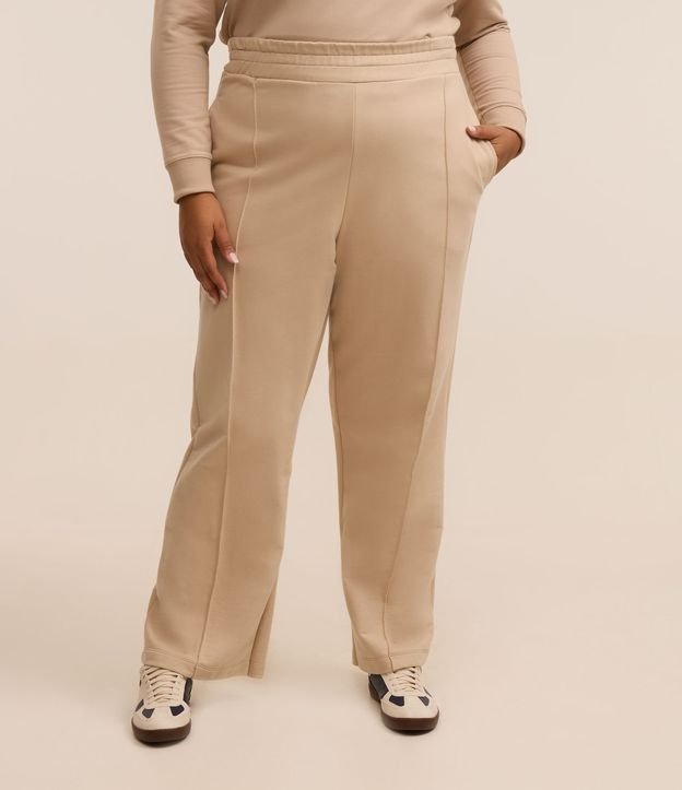 Calça Reta em Moletom com Detalhes Ashua Curve e Plus Size