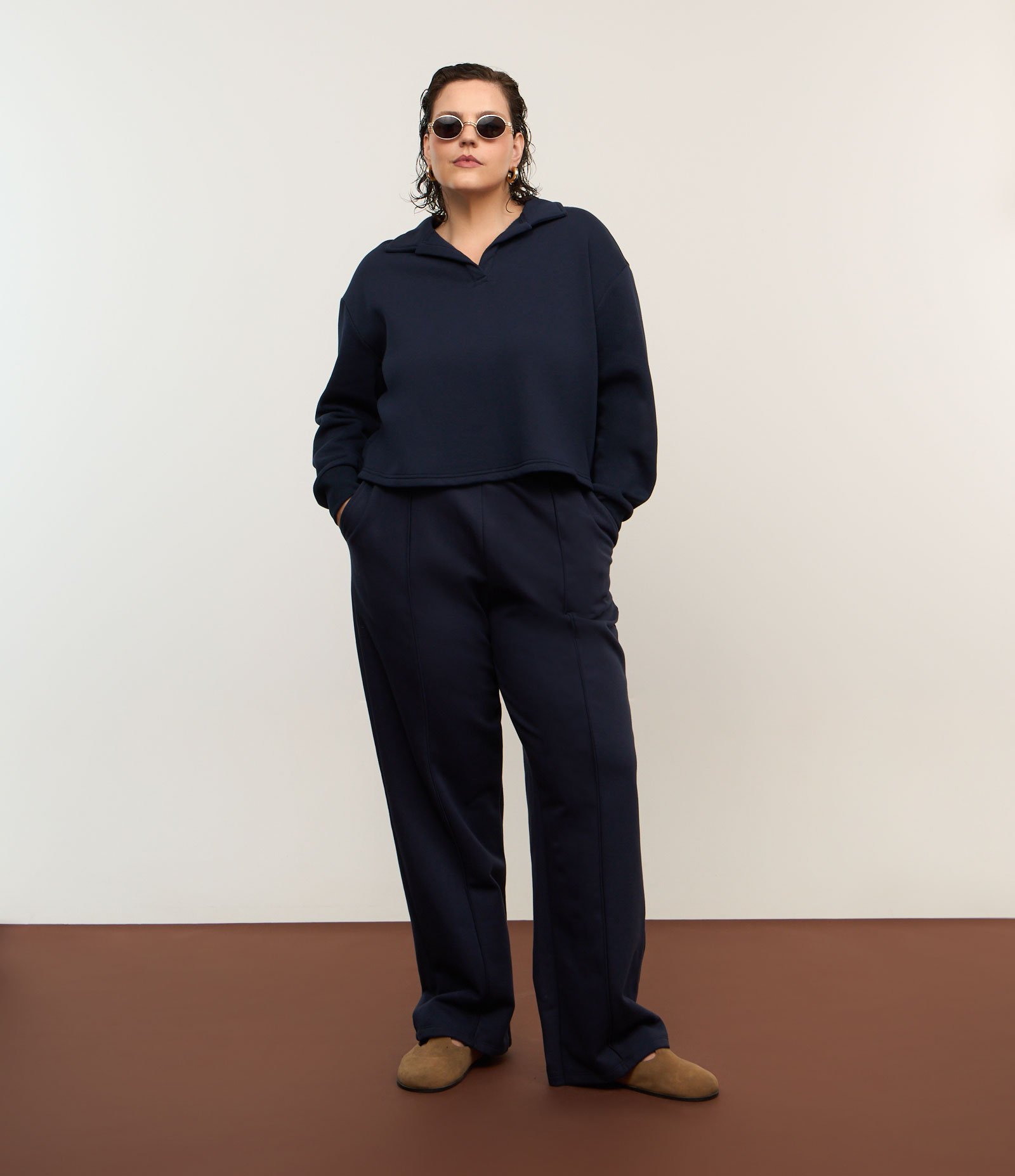 Calça Reta em Moletom Curve & Plus Size Azul 1