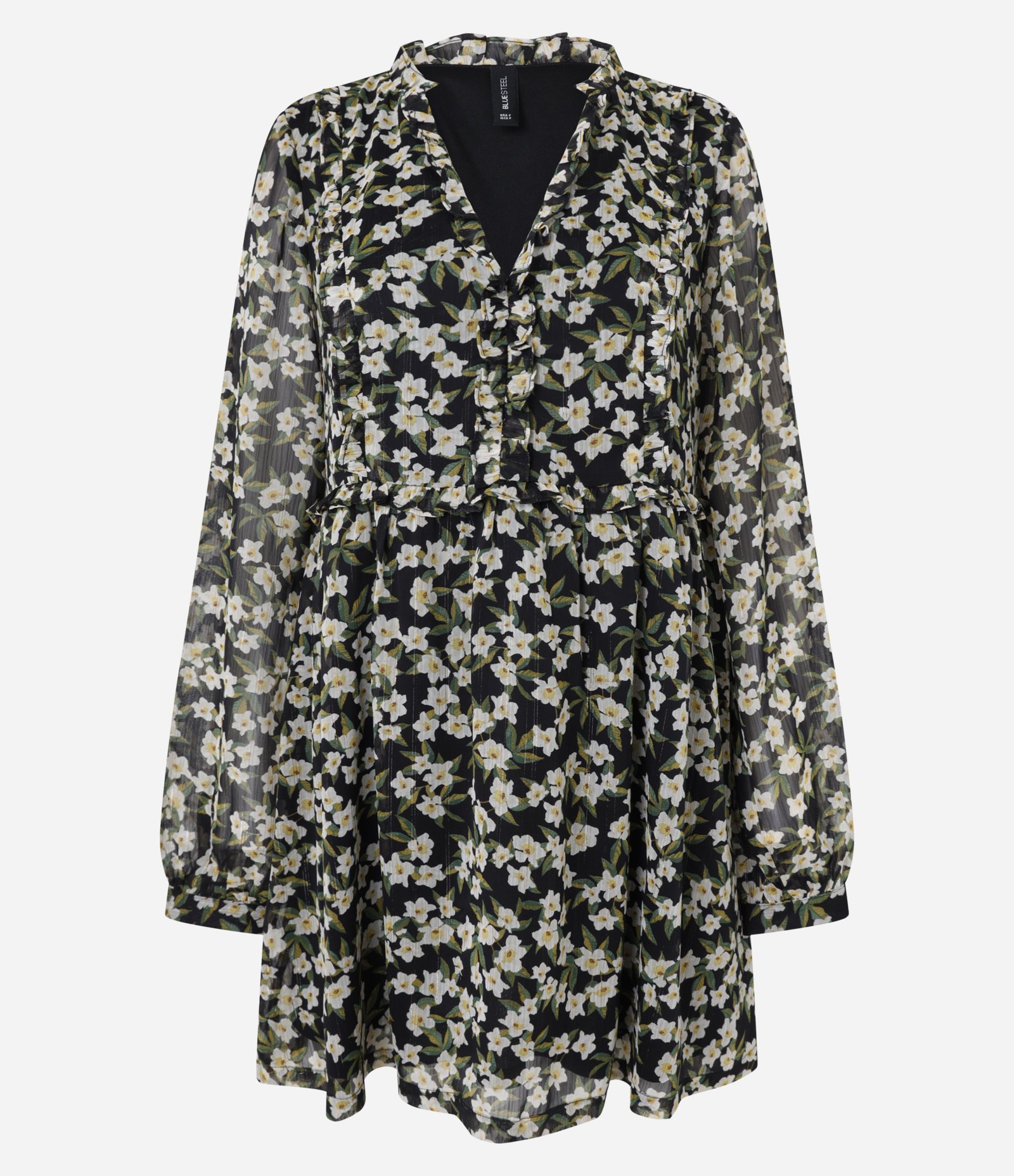 Vestido Curto em Chiffon Floral com Babadinhos Preto 7