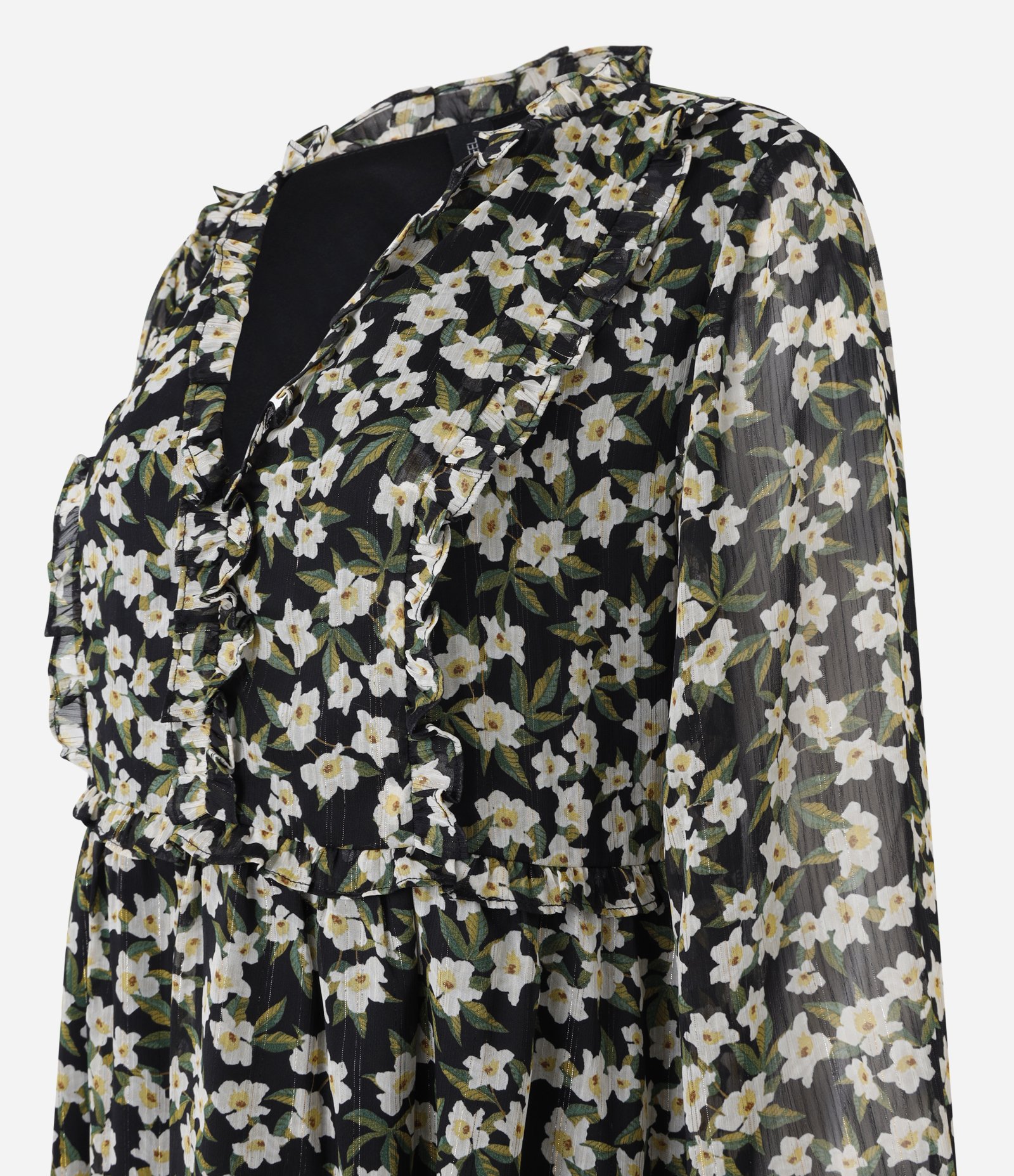 Vestido Curto em Chiffon Floral com Babadinhos Preto 8