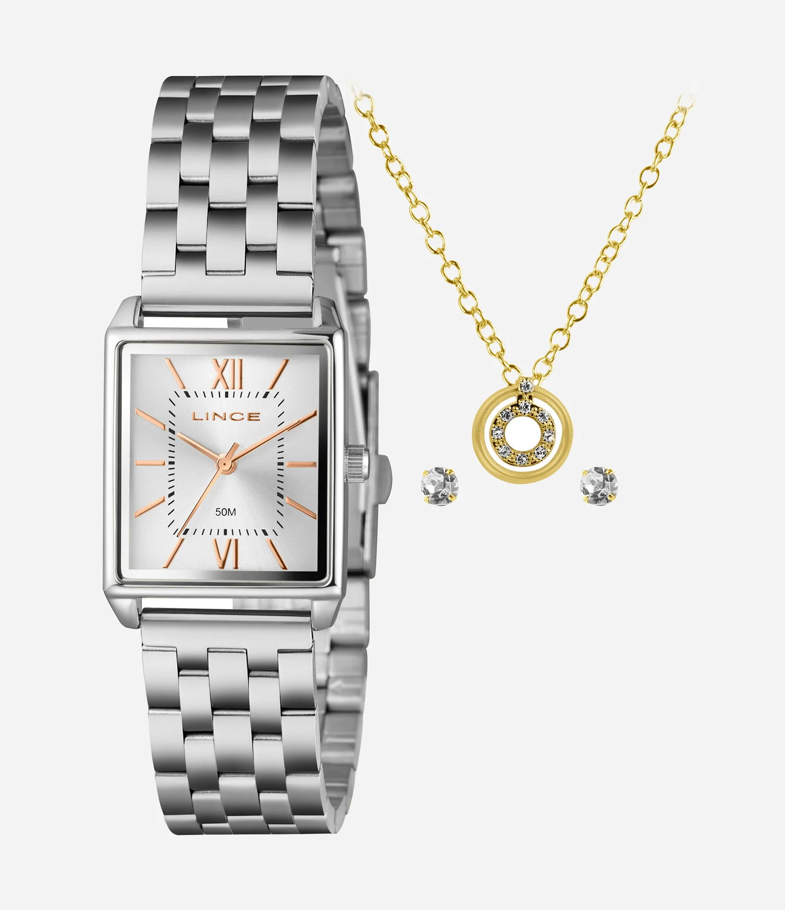 Kit Relógio Analógico Feminino Lince  Prata 1