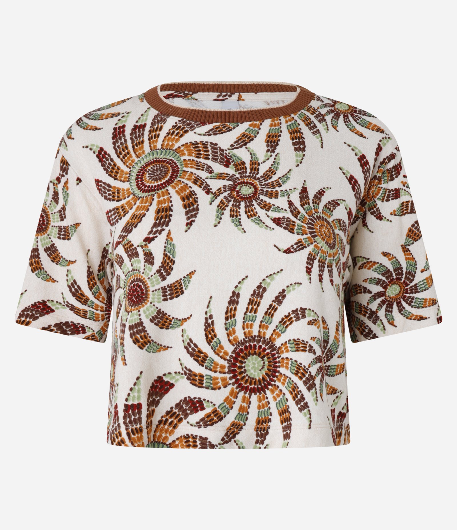 Blusa Cropped com Gola Retilínea e Estampa Floral Off White 4