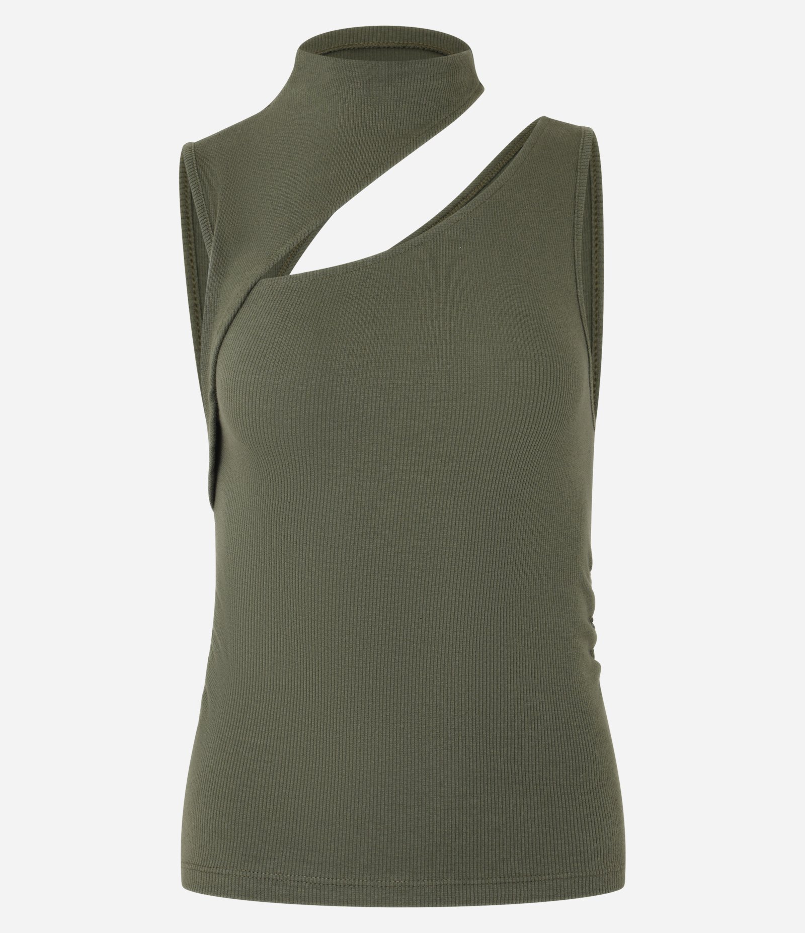 Blusa em Algodão Agroecológico com Gola Alta e Decote Assimétrico Verde