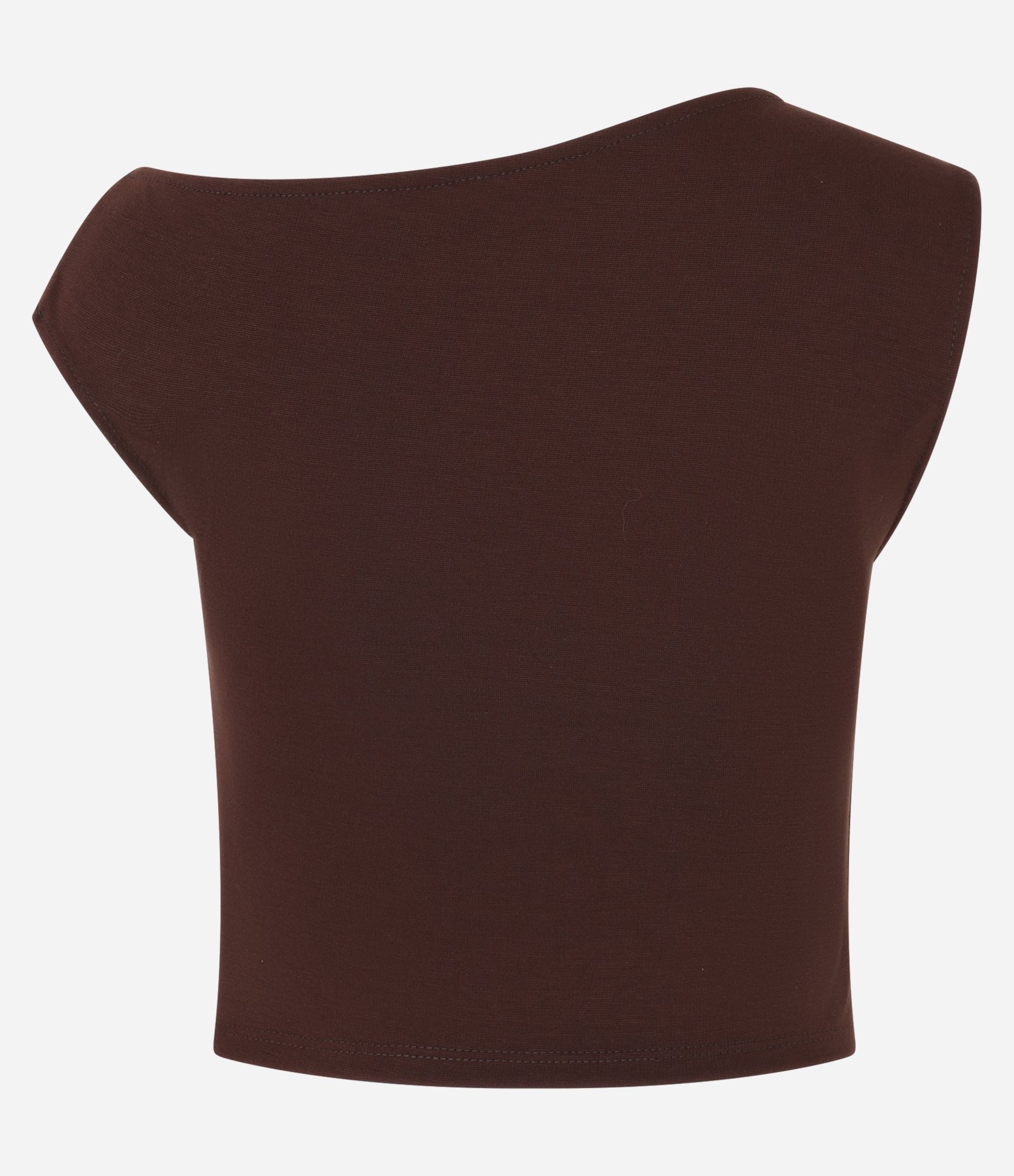 Blusa sem Manga em Ponto Roma com Detalhe Assimétrico Marrom 6