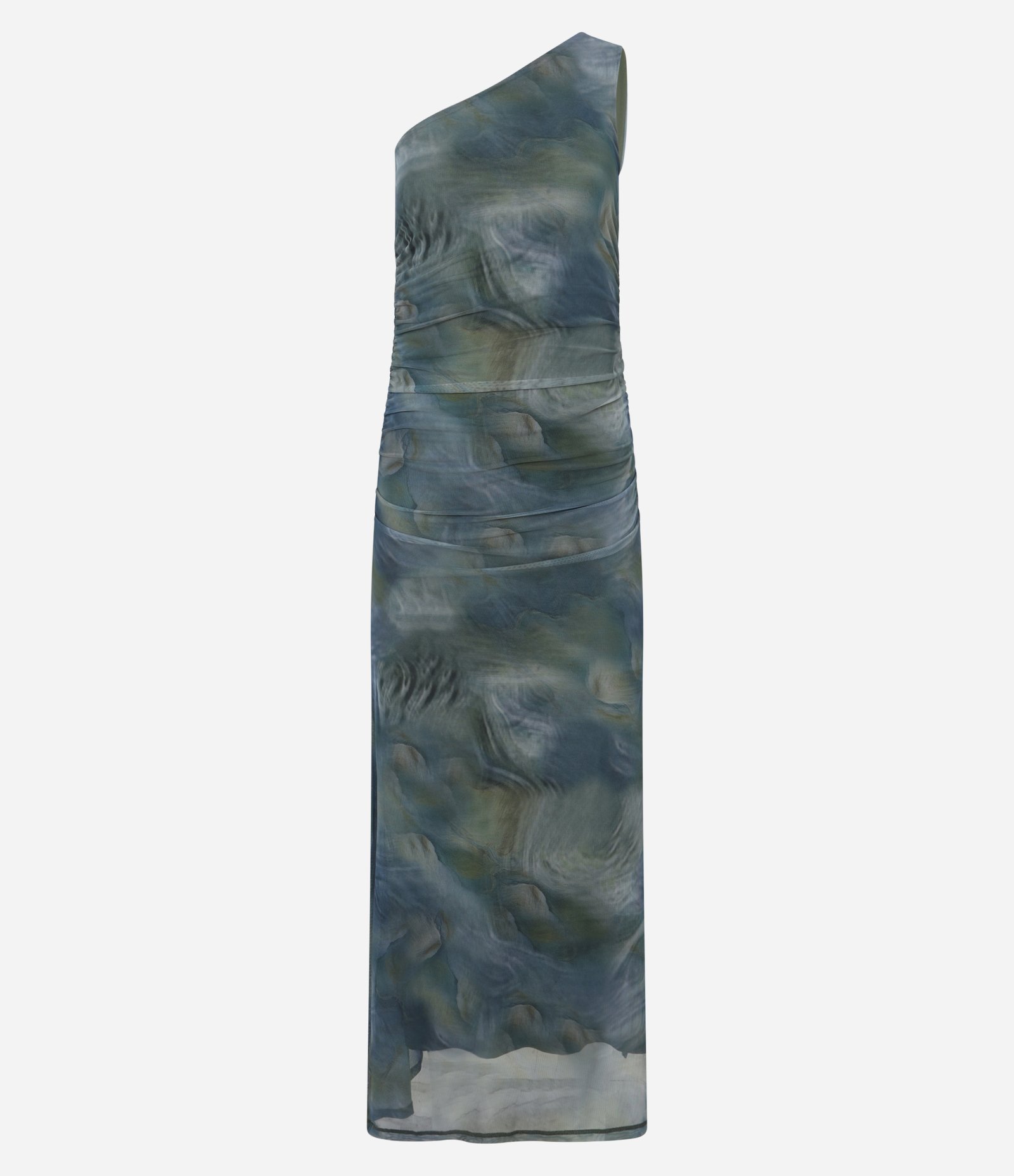 Vestido Midi em Tule com Ombro Só e Estampa Abstrata Verde 6
