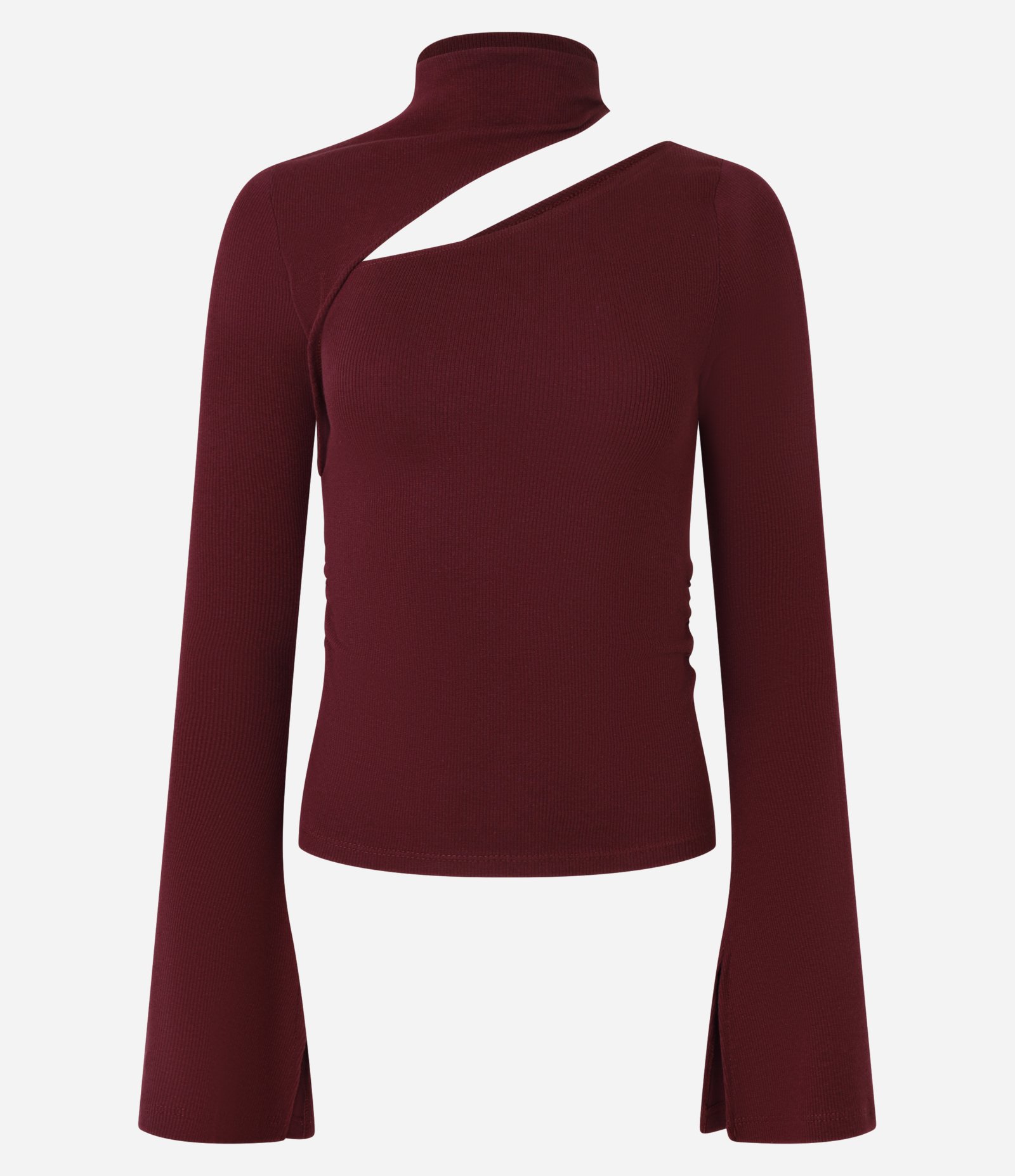 Blusa em Algodão Agroecológico com Recorte Vazado e Manga Flare Vinho
