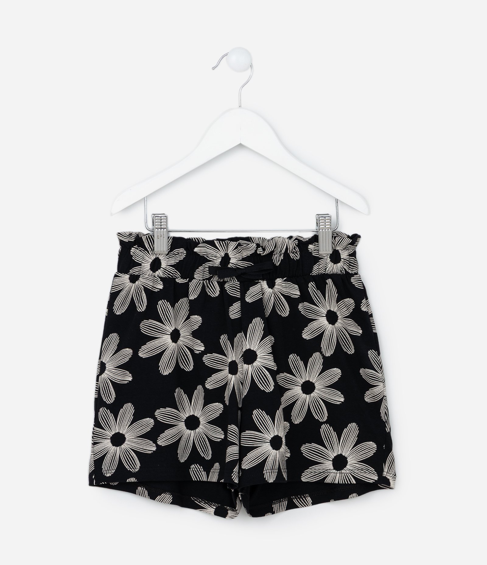 Short Clochard Infantil com Estampa Floral - Tam  5 a 14 Anos Preto 1
