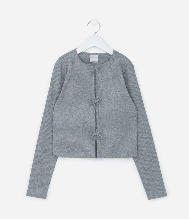 Blusa infantil em Ribana com Abertura e Lacinhos - Tam 5 a 14 Anos