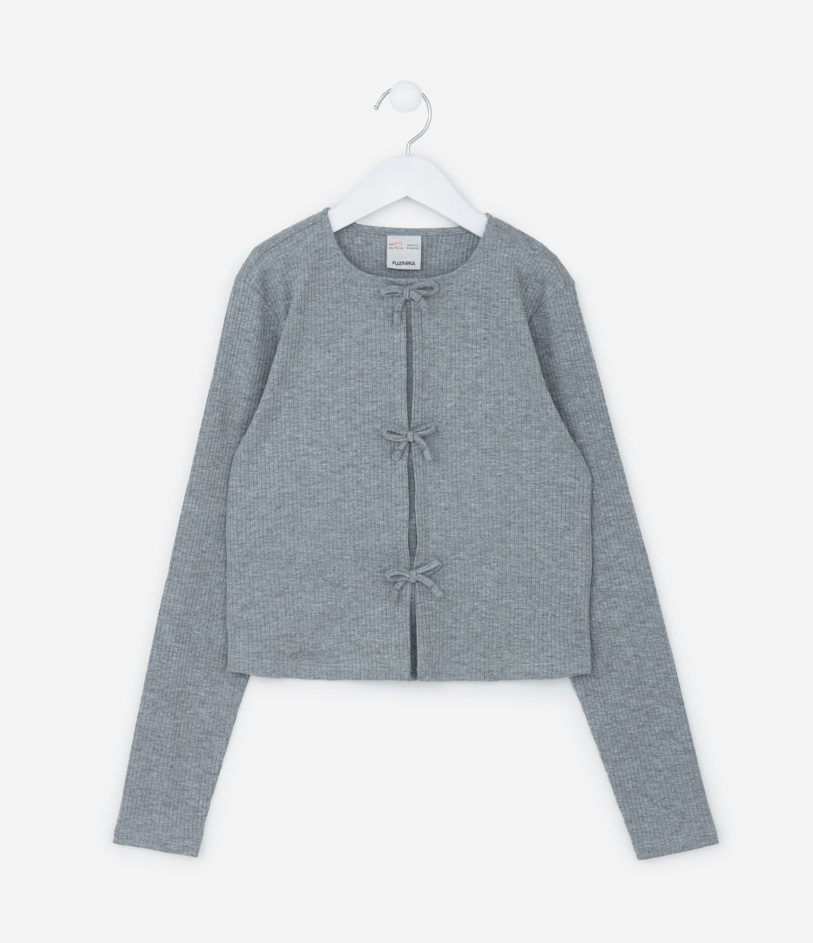 Blusa infantil em Ribana com Abertura e Lacinhos - Tam 5 a 14 Anos Cinza 1