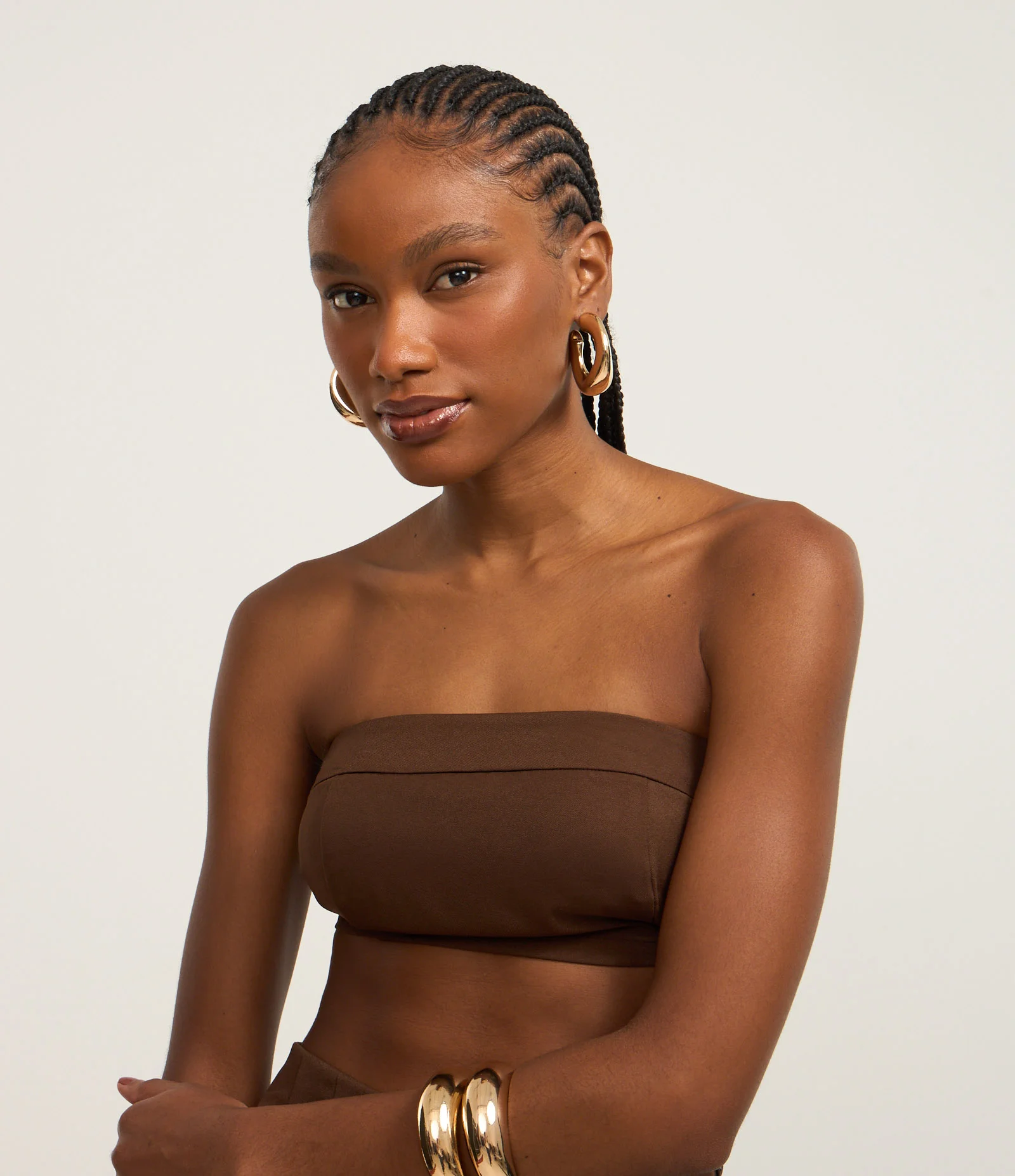 Top Faixa em Alfaiataria com Lastex Marrom 1