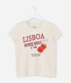 Camiseta Infantil com Estampa Cerejas e Lettering - Tam 5 a 14 Anos