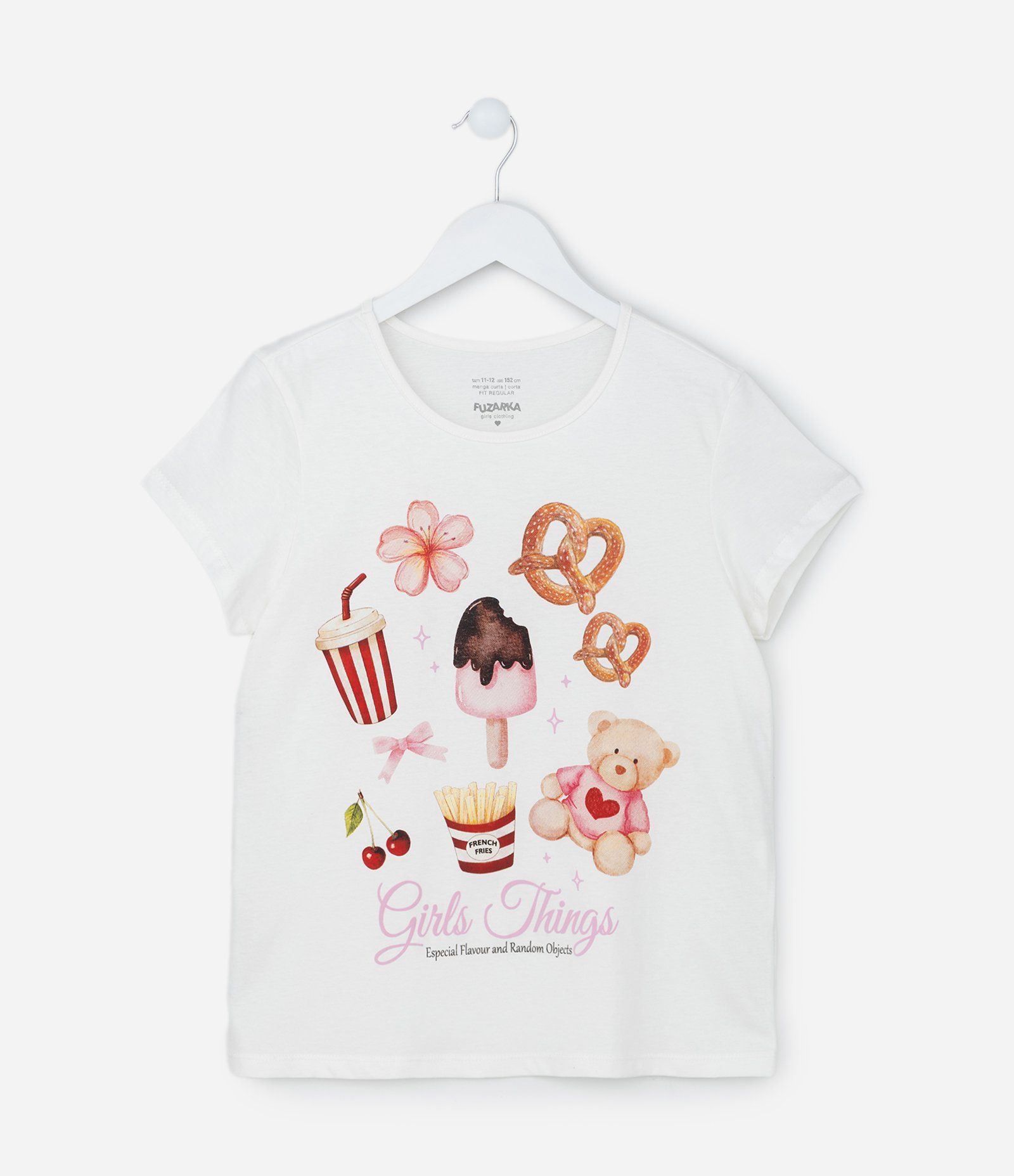 Camiseta Infantil com Estampa Comidinhas - Tam 5 a 14 Anos Branco 1
