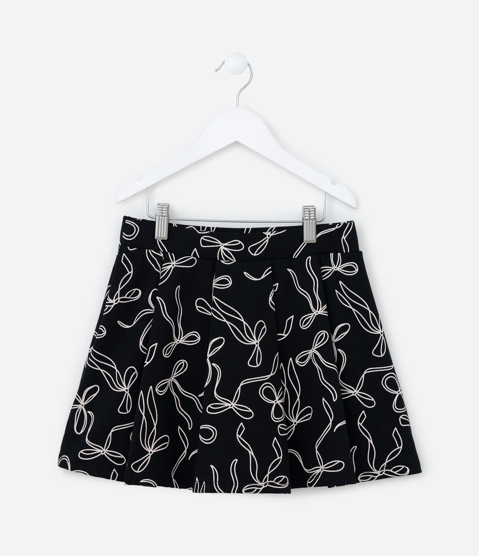Short Saia Infantil com Pregas e Estampa Lacinhos - Tam 5 a 14 Anos Preto 1
