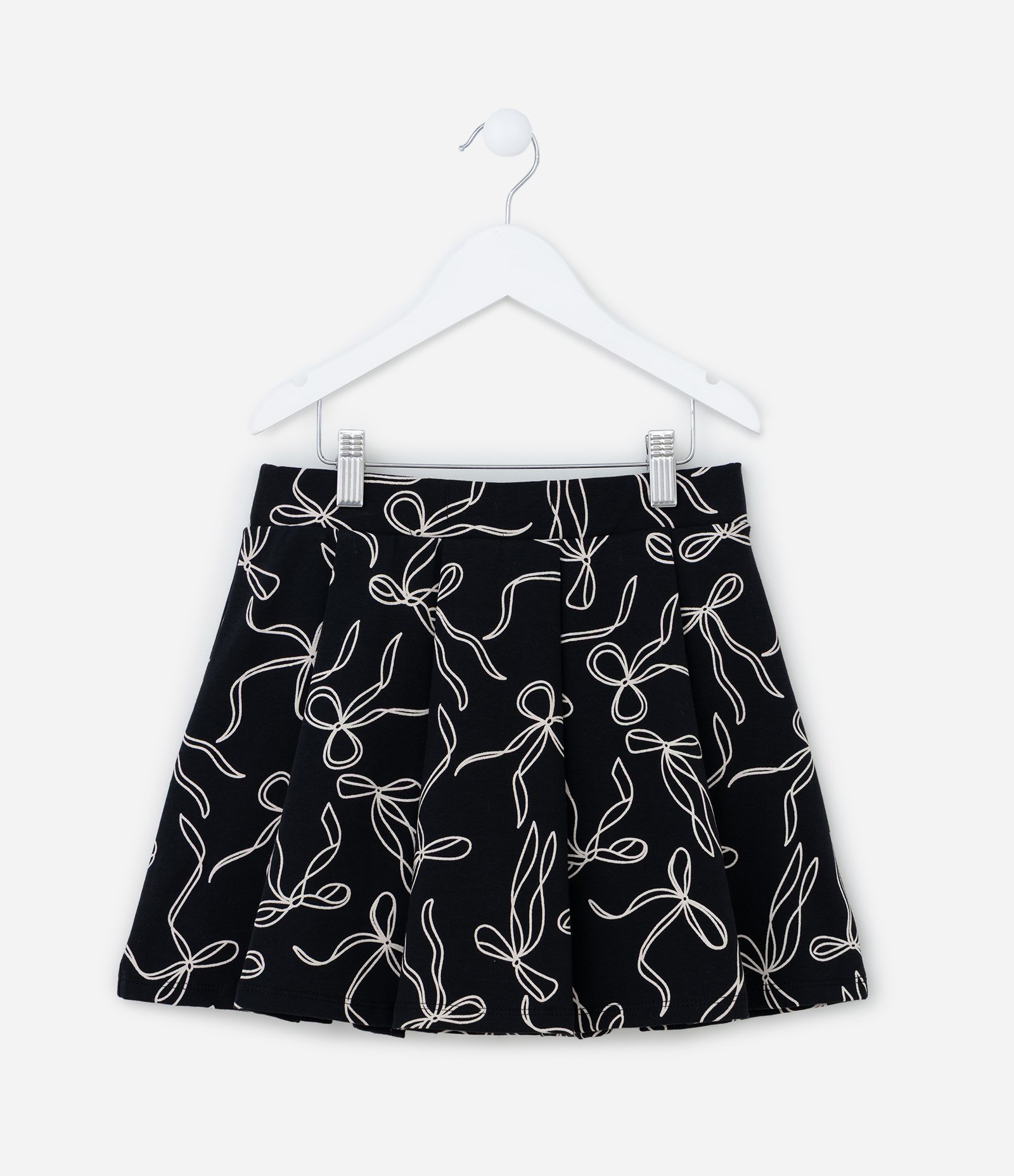 Short Saia Infantil com Pregas e Estampa Lacinhos - Tam 5 a 14 Anos Preto 2