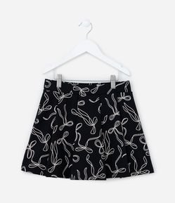 Short Saia Infantil com Pregas e Estampa Lacinhos - Tam 5 a 14 Anos