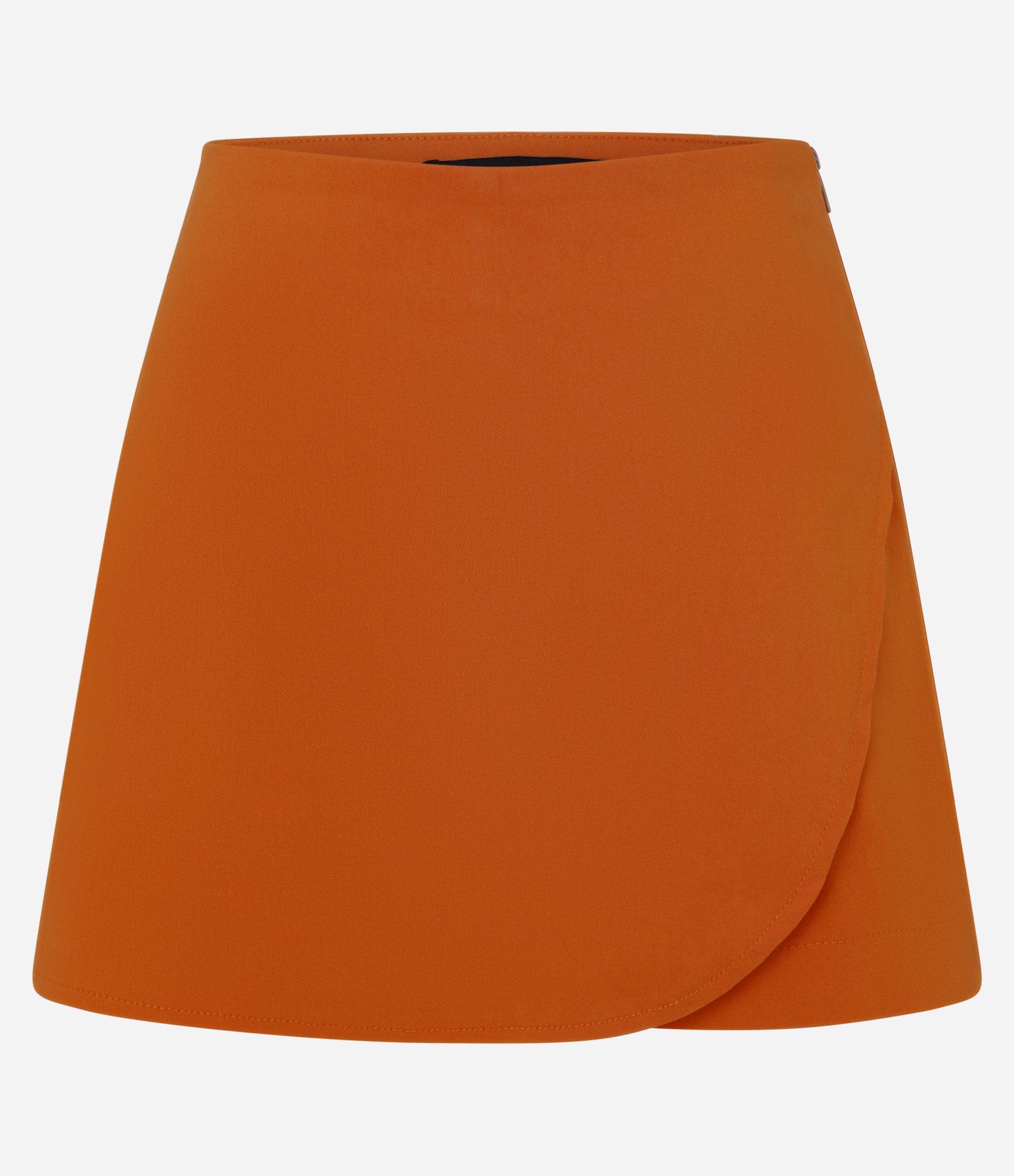 Short Saia Curto em Bengaline Transpassada Arredondada Laranja 6