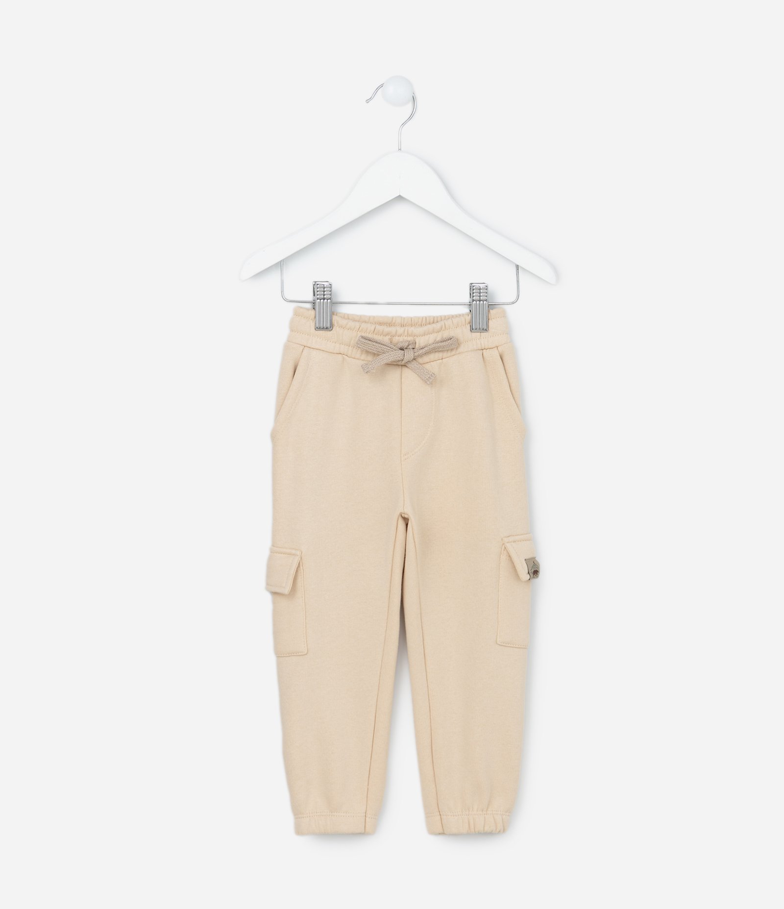 Calça Jogger Infantil em Moletom com Bolso Cargo - Tam 1 a 5 Anos Bege 1