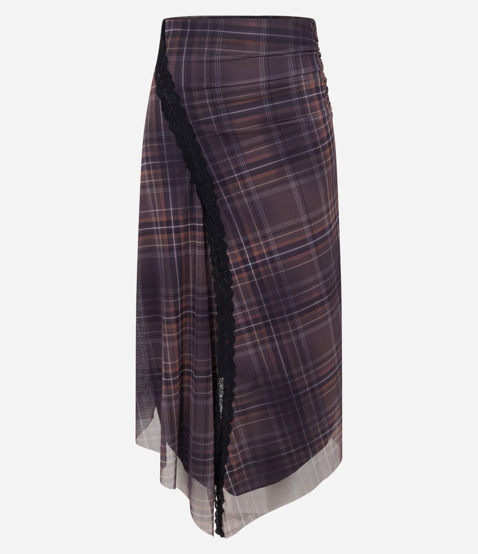 Saia New Midi em Tule Xadrez com Pontas Marrom 6
