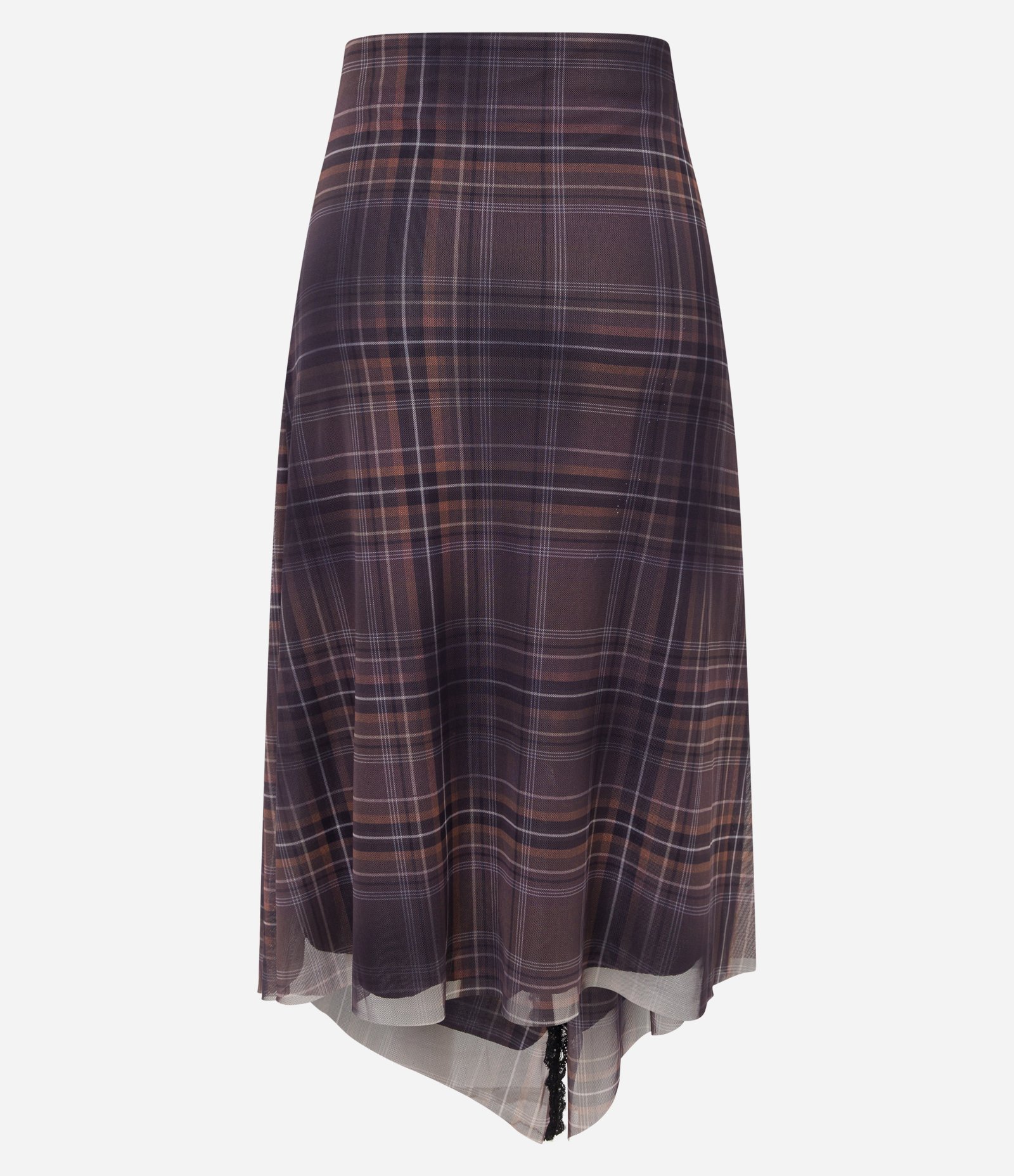 Saia New Midi em Tule Xadrez com Pontas Marrom 7