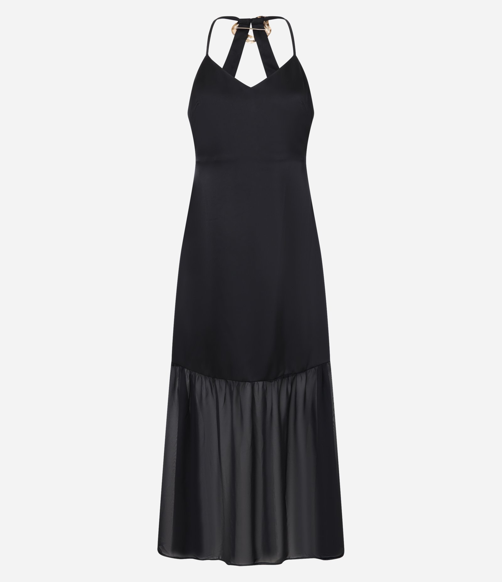 Vestido New Midi Acetinado com Costas Abertas e Detalhe Metal Orgânico Preto 6