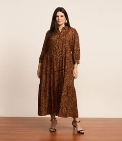 Vestido Midi em Animal Print e Babados Curve & Plus Size