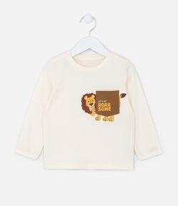 Camiseta Infantil com Bolsinho Estampa de Leãozinho - Tam 1 a 6 Anos