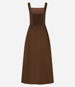 Vestido Evasê Midi em Tricoline com Lastex nas Costas