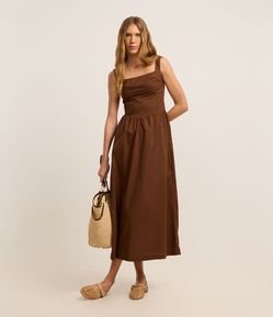 Vestido Evasê Midi em Tricoline com Lastex nas Costas