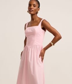 Vestido Evasê Midi em Tricoline com Lastex nas Costas