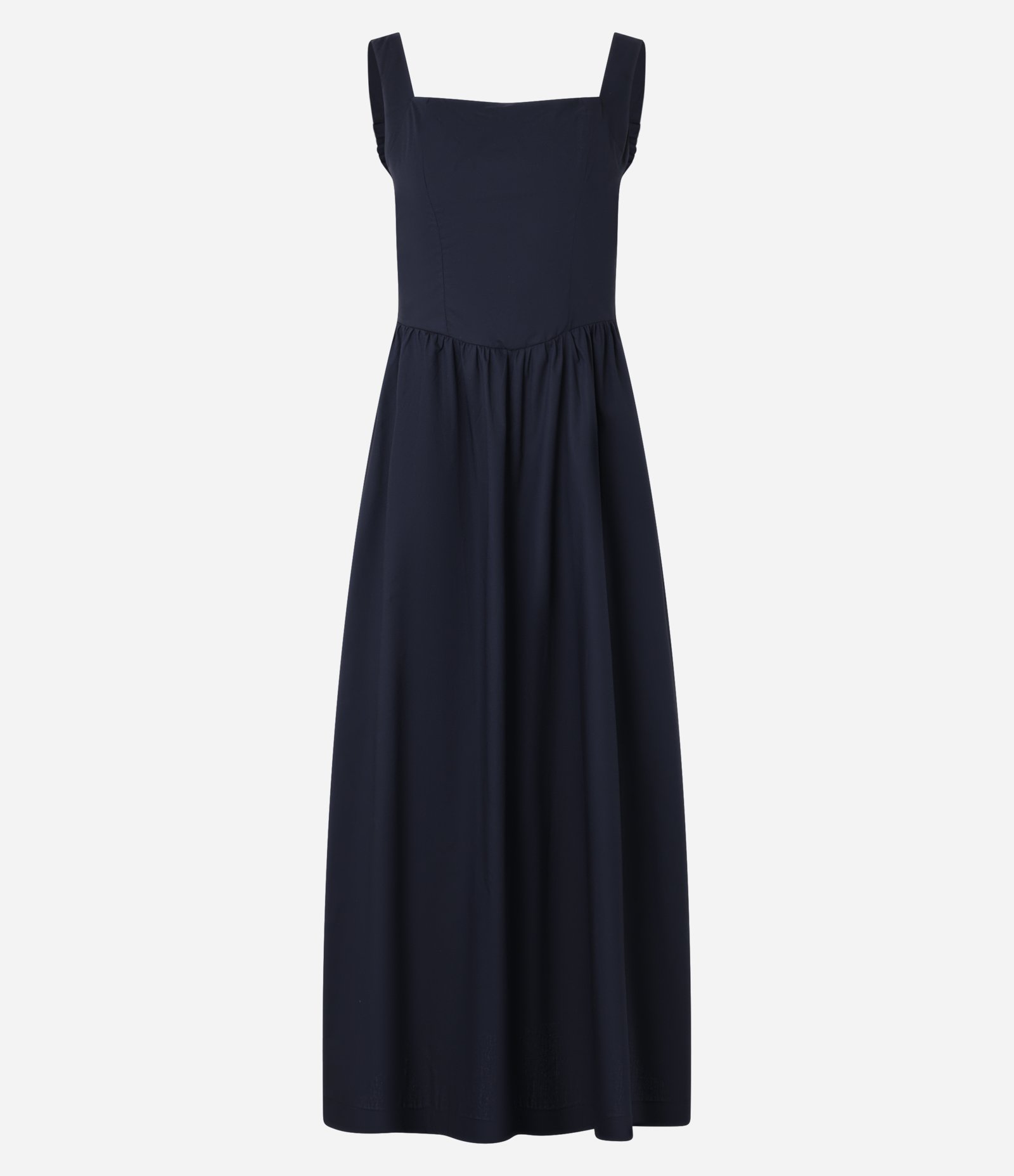 Vestido Evasê Midi em Tricoline com Lastex nas Costas Azul Marinho 5