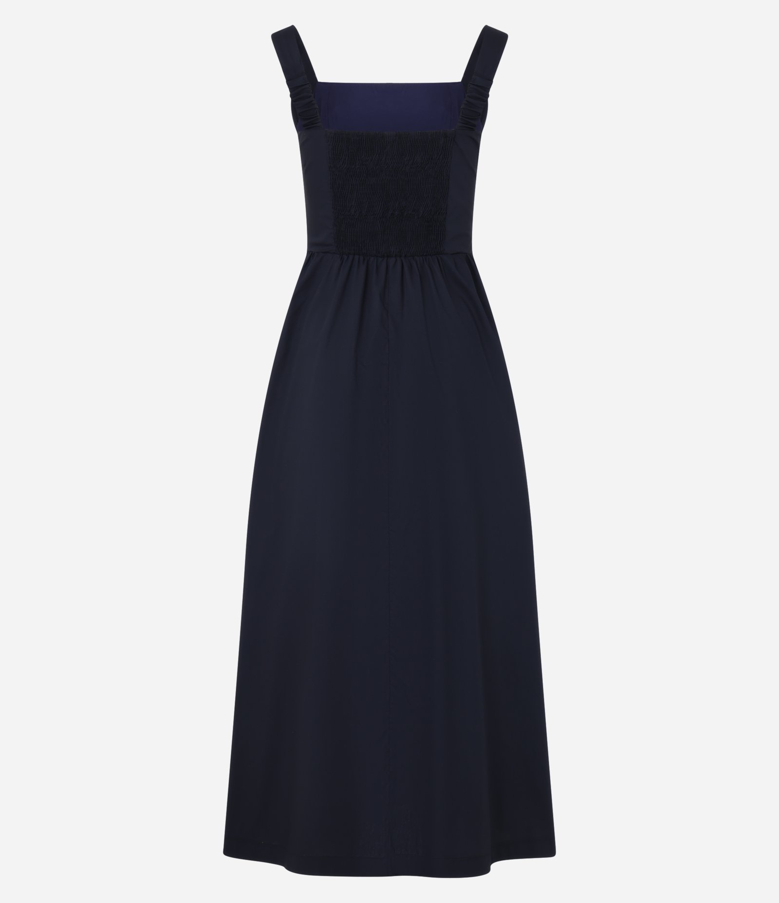 Vestido Evasê Midi em Tricoline com Lastex nas Costas Azul Marinho 6