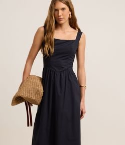 Vestido Evasê Midi em Tricoline com Lastex nas Costas