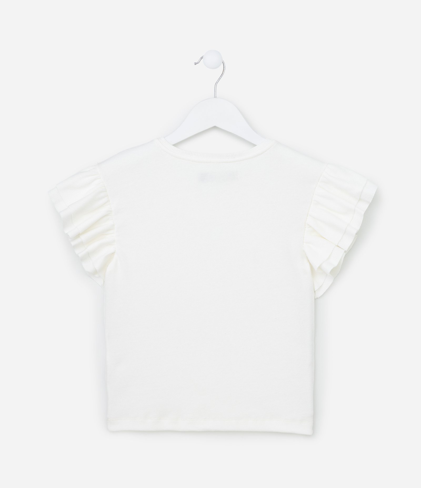 Blusa Canelada com Babados nos Ombros - Tam 5 a 14 anos Branco 2