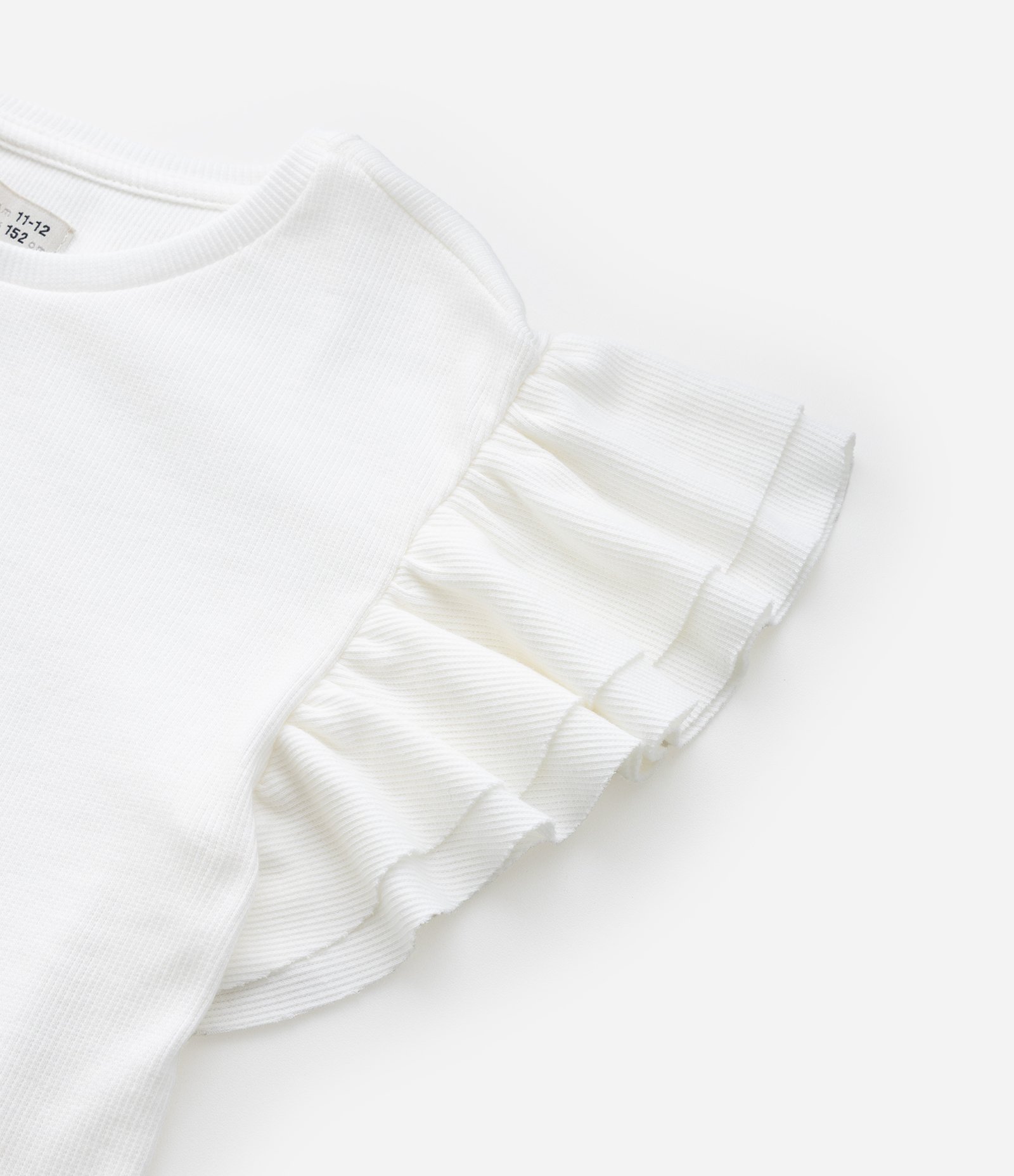 Blusa Canelada com Babados nos Ombros - Tam 5 a 14 anos Branco 4