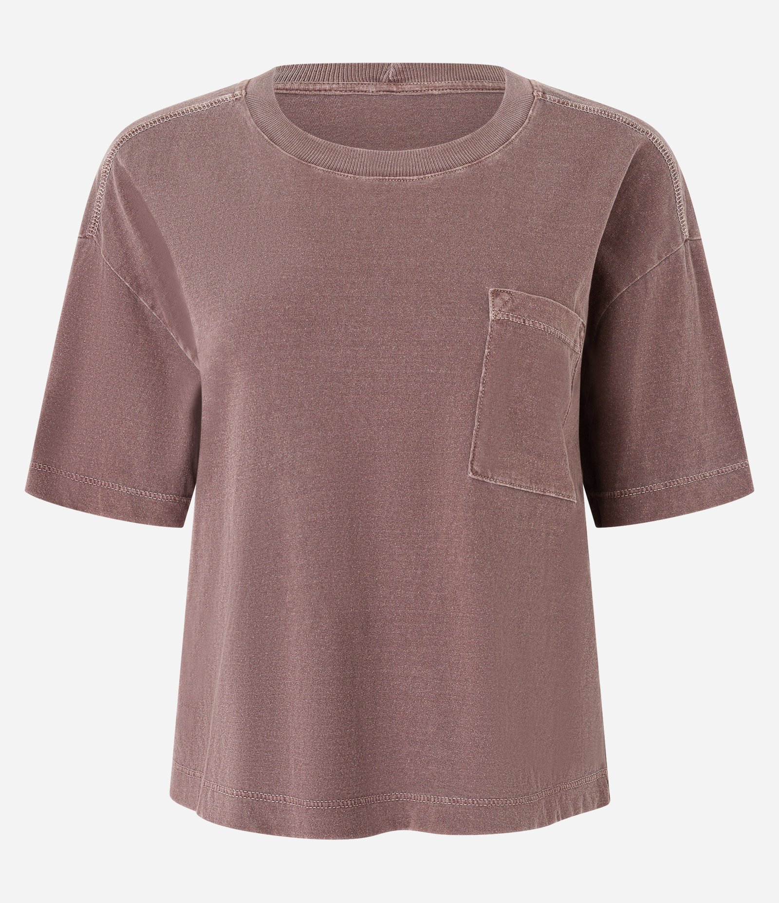 Camiseta Boxy Cropped Esportiva em Algodão Estonado com Bolsinho Marrom 6